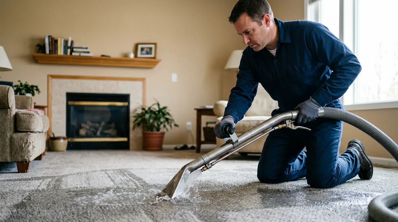 Water damage restoration technician working near Bourne, MA